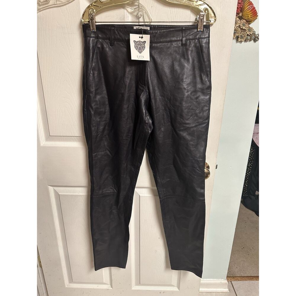 LITA by Ciara Liquid Lambskin Women's Med 6/8 Black Leather Pants NWT 32x29